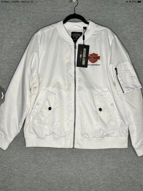 Harley-Davidson Women’s White Satin Bomber Jacket - 120th Anniversary